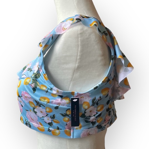 Victoria's Secret Swim Bikini Top XL One Shoulder Ruffle Blue Lemon Feminine - Picture 4 of 10